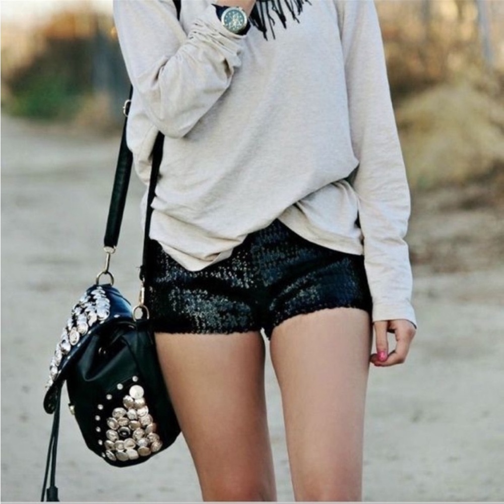 Express Black Sequin Shorts Festival Streetwear Hot Shorts Goth Witchy Formal 6